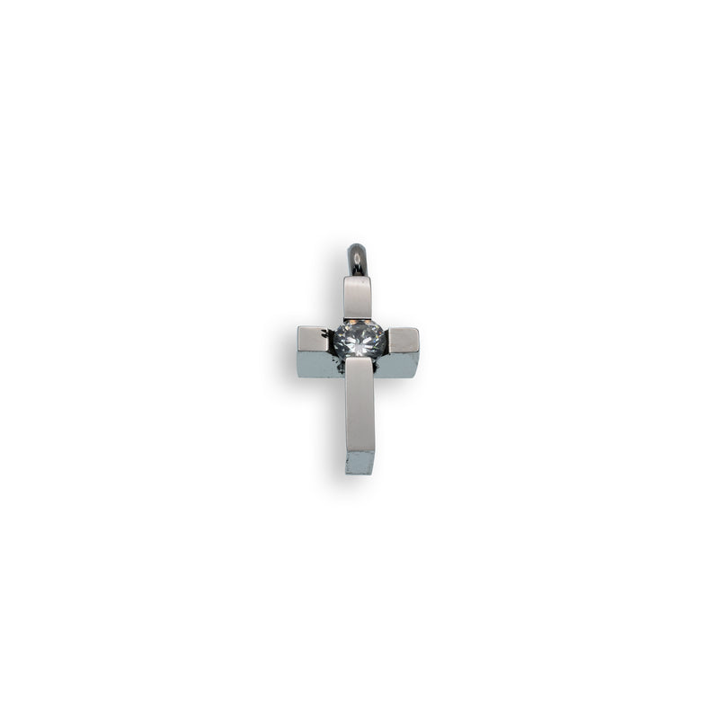 Colgante de cruz de circonitas cúbicas en miniatura de acero inoxidable rodiado - SSP00132