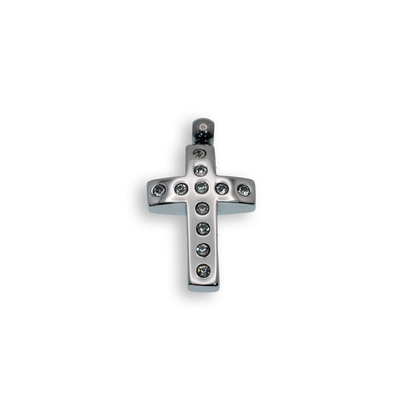Colgante de cruz de acero inoxidable rodiado con circonitas - SSP00134