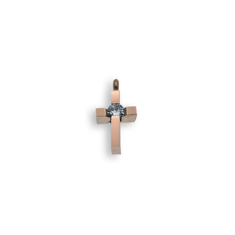 Colgante de cruz de circonitas cúbicas en miniatura de acero inoxidable rodiado - SSP00136