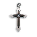 Colgante de cruz de acero inoxidable con doble capa de circonitas cúbicas y baño de rodio negro - SSP00143