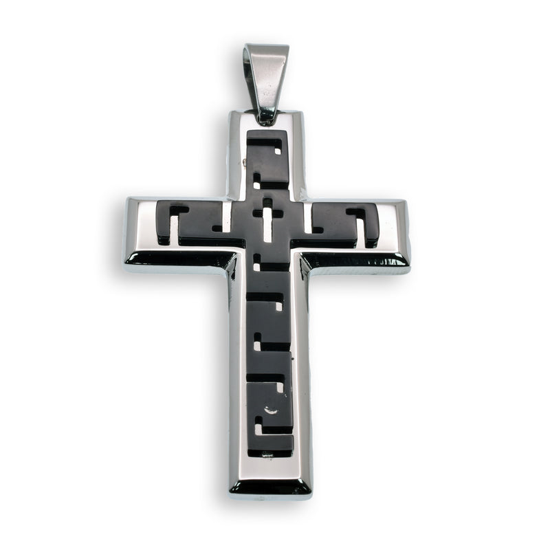 Colgante de cruz griega de acero inoxidable con baño de rodio y negro - SSP00149