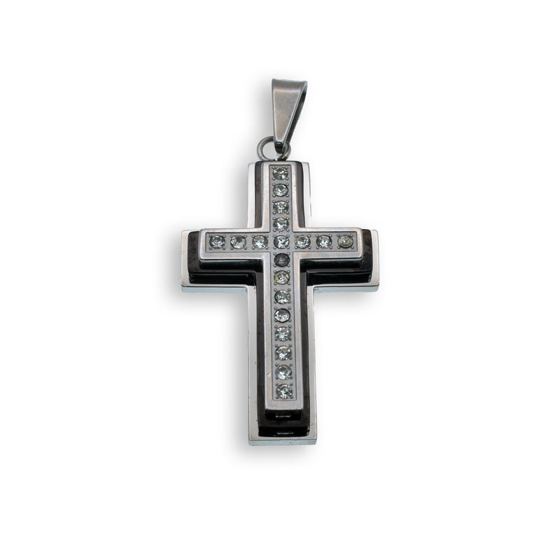 Colgante de cruz de acero inoxidable rodiado con circonitas cúbicas transparentes - SSP00152