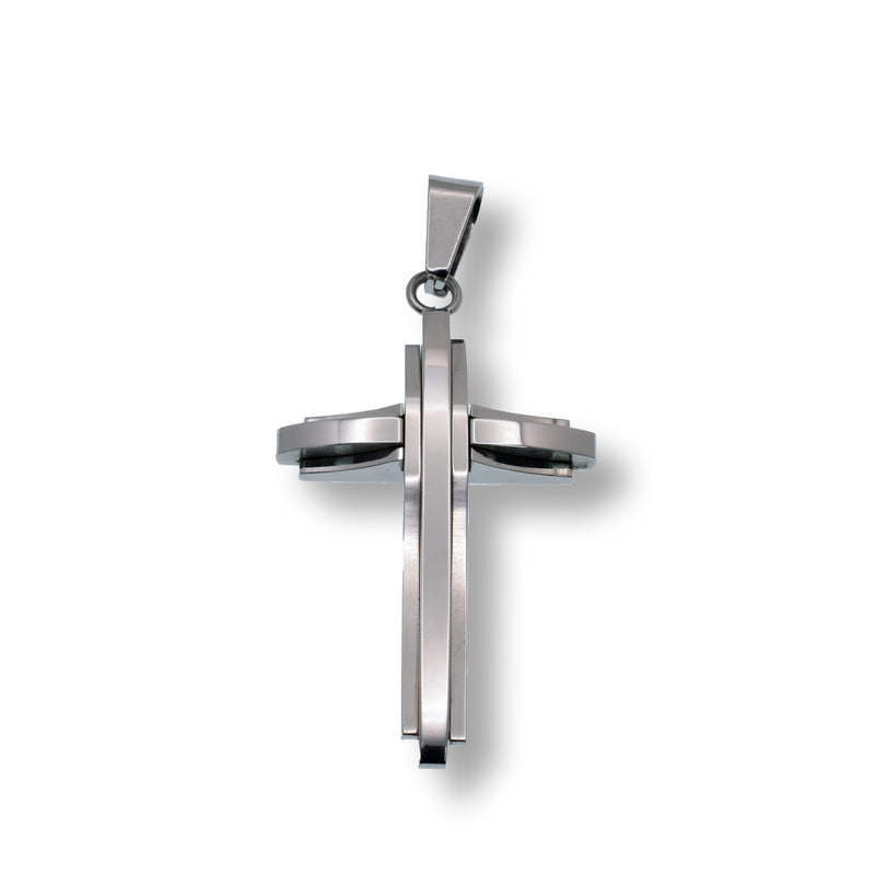 Rhodium Plated Stainless Steel Stylish Cross Pendant - SSP00176