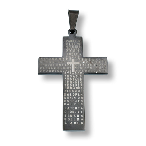 Black Rhodium Plated Stainless Steel Lord's Prayer Cross 30.5mm x 49mm Pendant - SSP00231