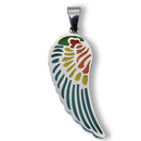 Rhodium Plated Stainless Steel Colorful Angel Wing 16.5mm x 40mm Pendant - SSP00237