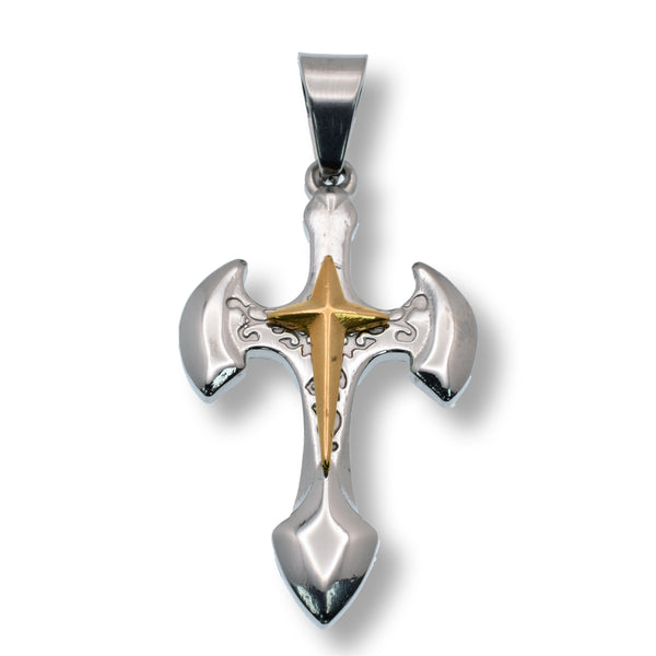 Two-Tone Plated Stainless Steel Gothic Cross 28.5mm x 48mm Pendant - SSP00254