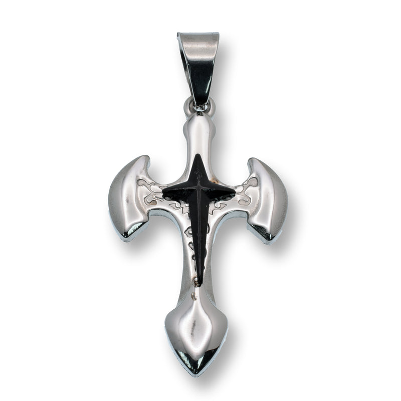 Rhodium Plated Stainless Steel Gothic Cross 28.5mm x 48mm Pendant - SSP00257