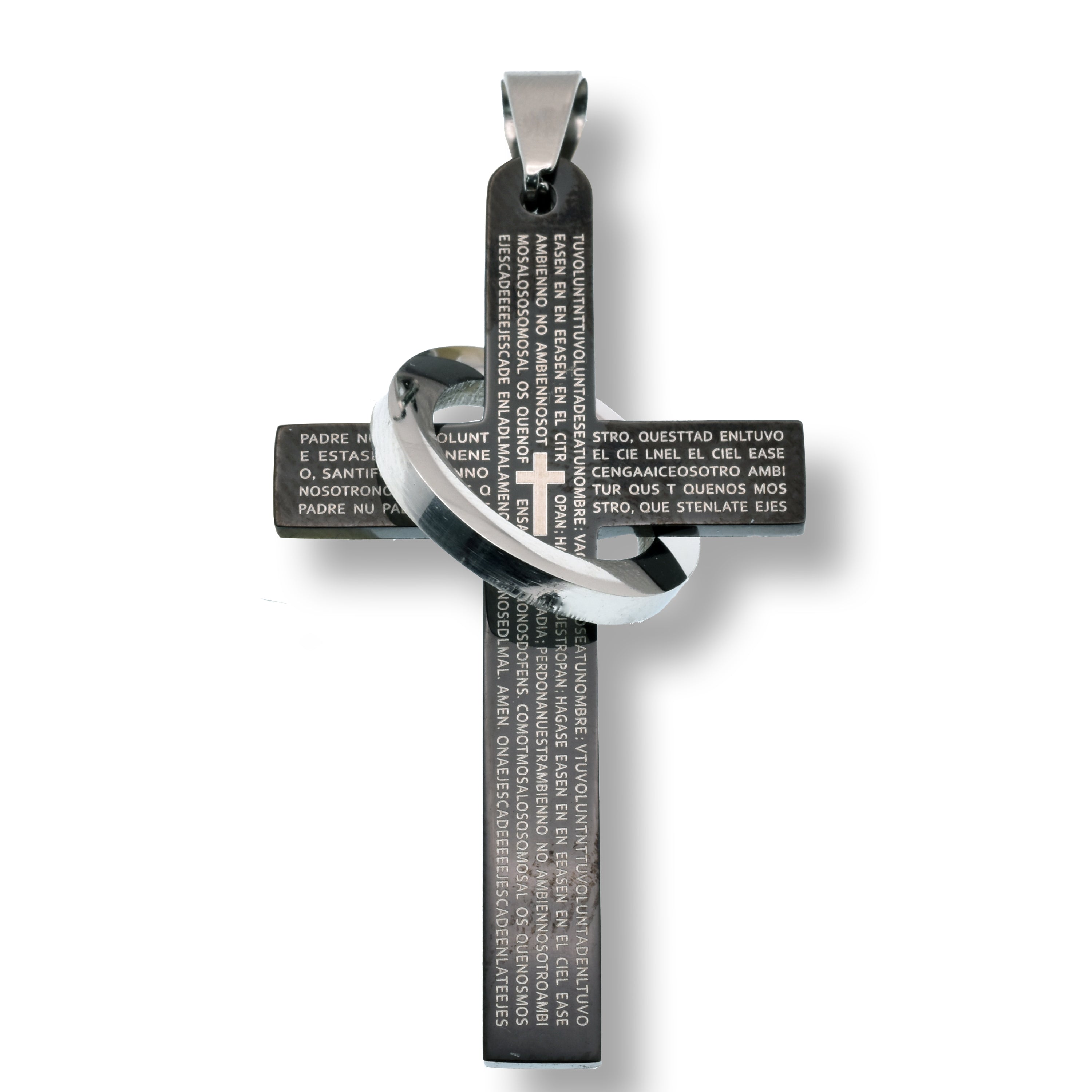 Black Rhodium Plated Stainless Steel Cross Prayer Ring Accent 29.8