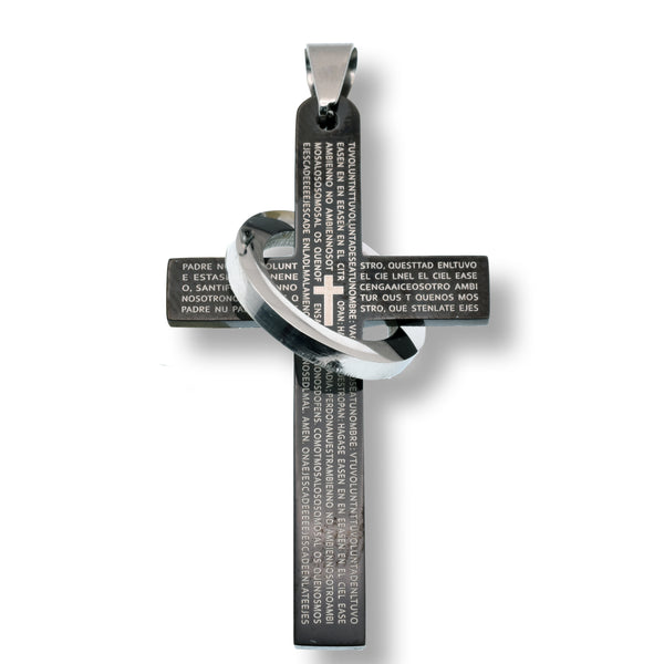 Black Rhodium Plated Stainless Steel Cross Prayer Ring Accent 29.8