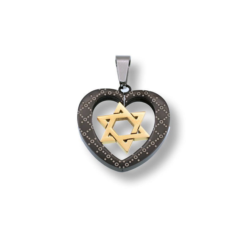 Two-Tone Stainless Steel Heart Star of David Pendant - SSP00263