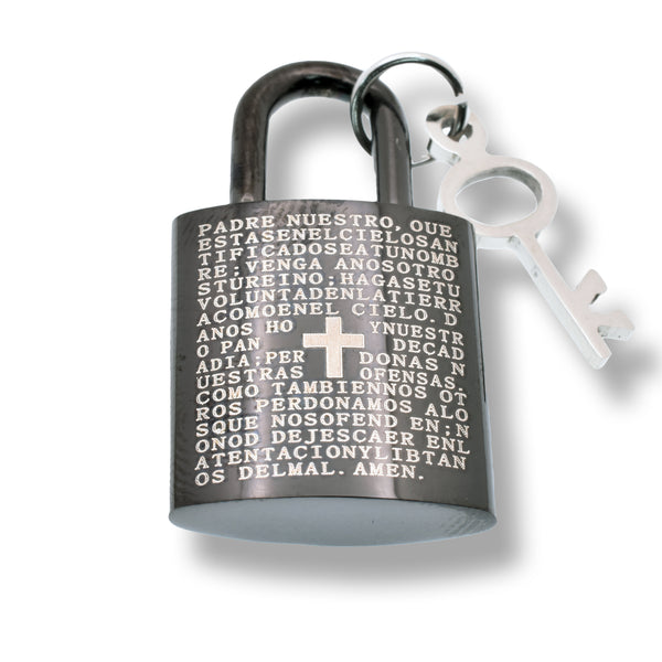 Black Rhodium Plated Stainless Steel Padlock Prayer Key 19mm x 33.5mm Pendant - SSP00264