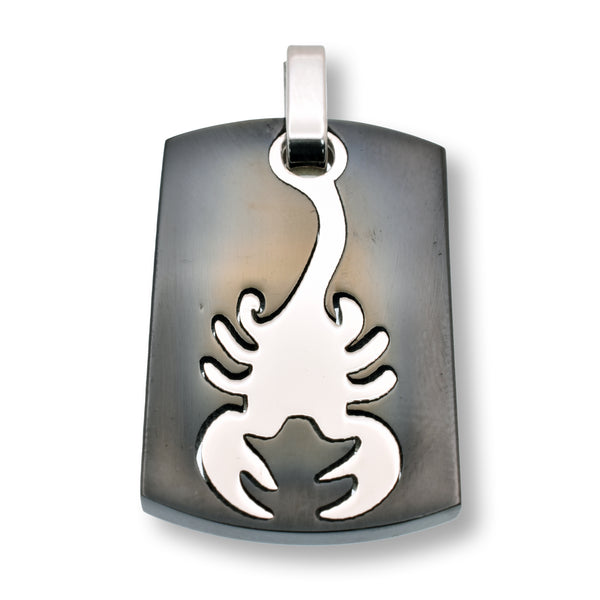 Stainless Steel Brushed Finish Scorpion Dogtag 19.4mm x 32.3mm Pendant - SSP00272