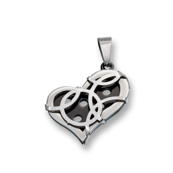 Rhodium and Black Rhodium Plated Stainless Steel Artistic Heart Design Pendant - SSP00289