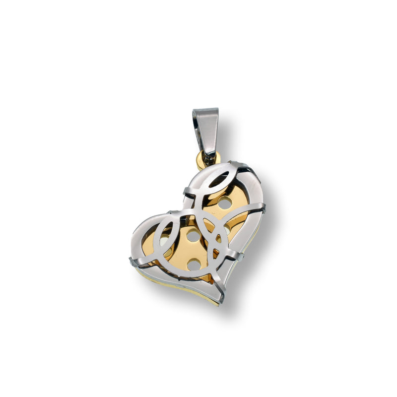 Rhodium and Gold Plated Stainless Steel Artistic Heart Design Pendant - SSP00290