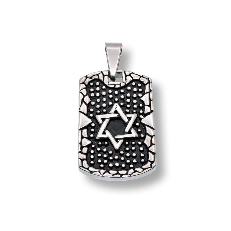 Rhodium Plated Stainless Steel Star of David Dogtag Pendant - SSP00298