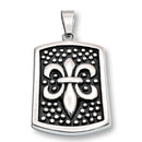 Rhodium Plated Stainless Steel Shield Fleur-De-Lis Studded 24mm x 33mm Pendant - SSP00299