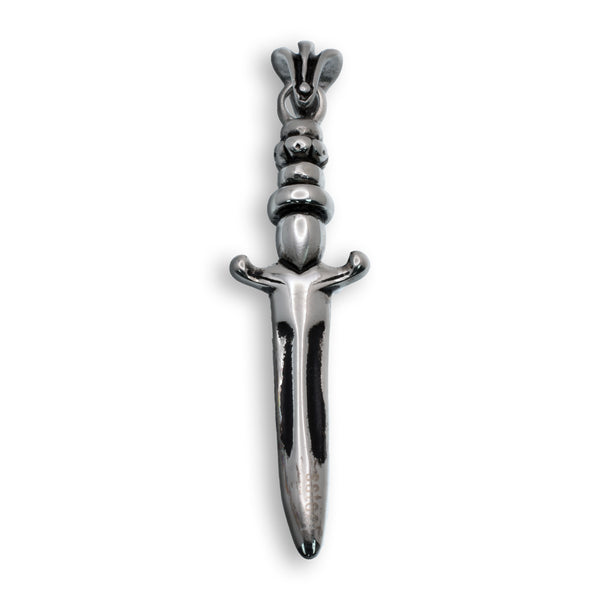 Rhodium Plated Stainless Steel Gothic Dagger Medieval Sword Design 15.3mm x 51.6mm Pendant - SSP00302