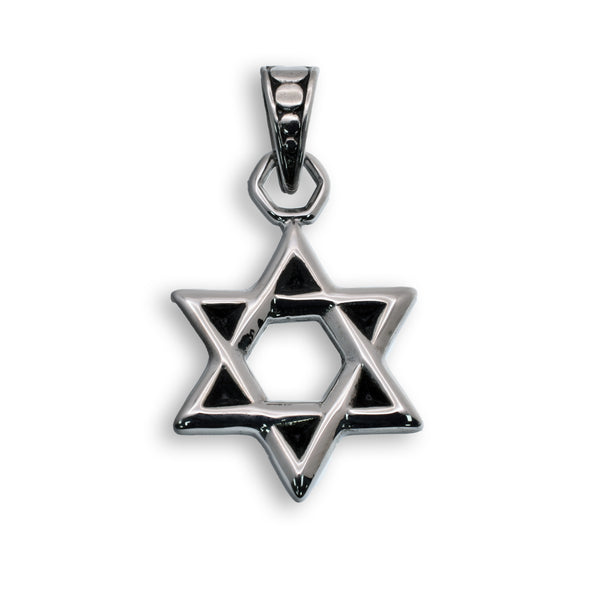 Rhodium Plated Stainless Steel Black Enamel Star of David 26.6mm Pendant - SSP00308