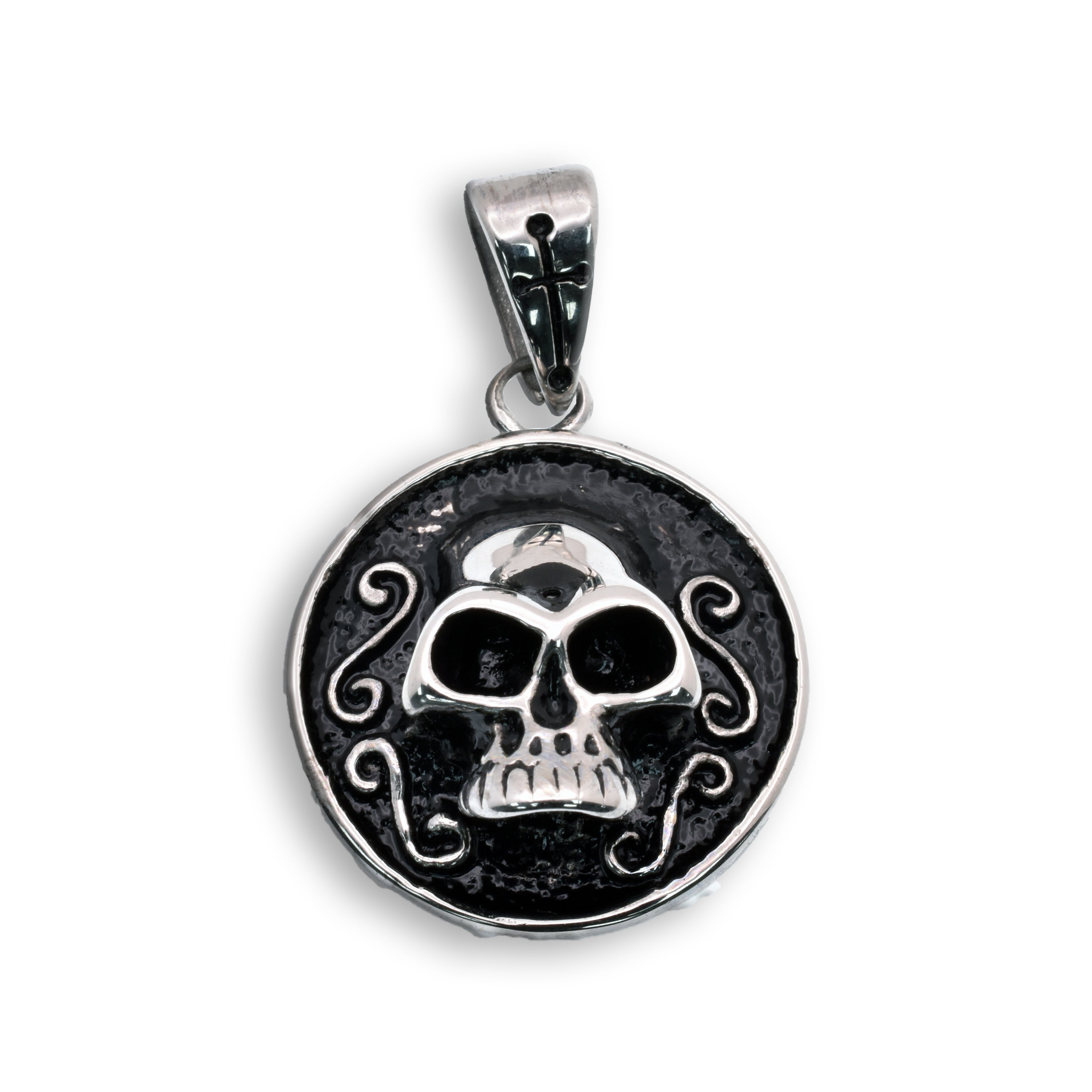 Rhodium Plated Stainless Steel Skull Gothic Detailing Dark and