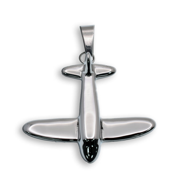 Rhodium Plated Stainless Steel Airplane 40.3mm x 33.7mm Pendant - SSP00317