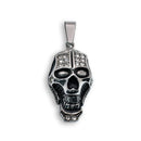 Rhodium Plated Stainless Steel Accented Skull Gothic Biker Clear CZ 17.5mm x 30mm Pendant - SSP00319