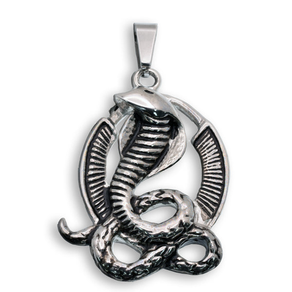 Rhodium Plated Stainless Steel Cobra Snake 31.8mm x 37.6mm Pendant - SSP00324