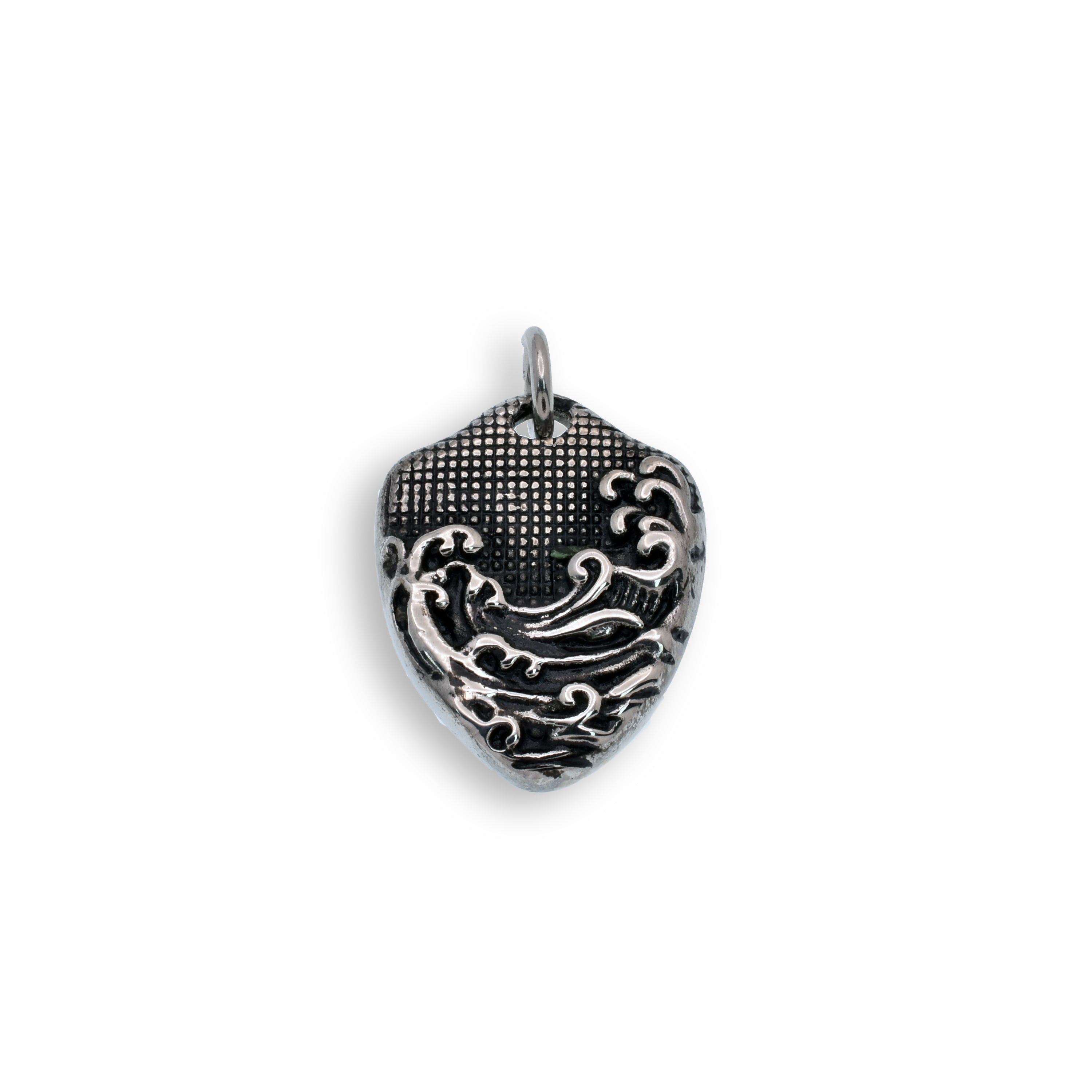 Escudo de acero inoxidable oxidado con colgante de ondas - SSP00333