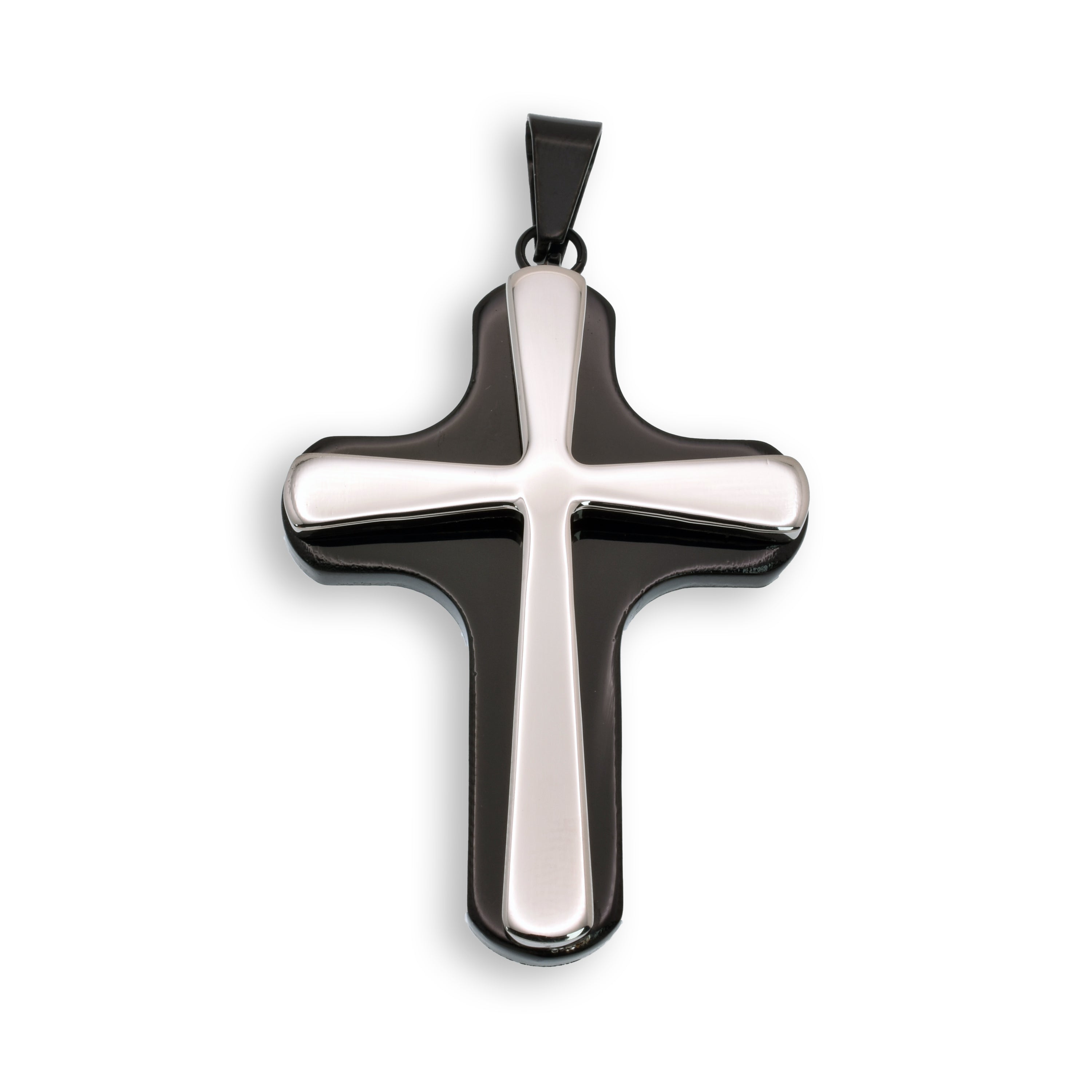 Black & Rhodium Plated Stainless Steel Cross Pendant - SSP00341