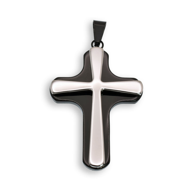 Colgante de cruz de acero inoxidable con baño de rodio y negro - SSP00341