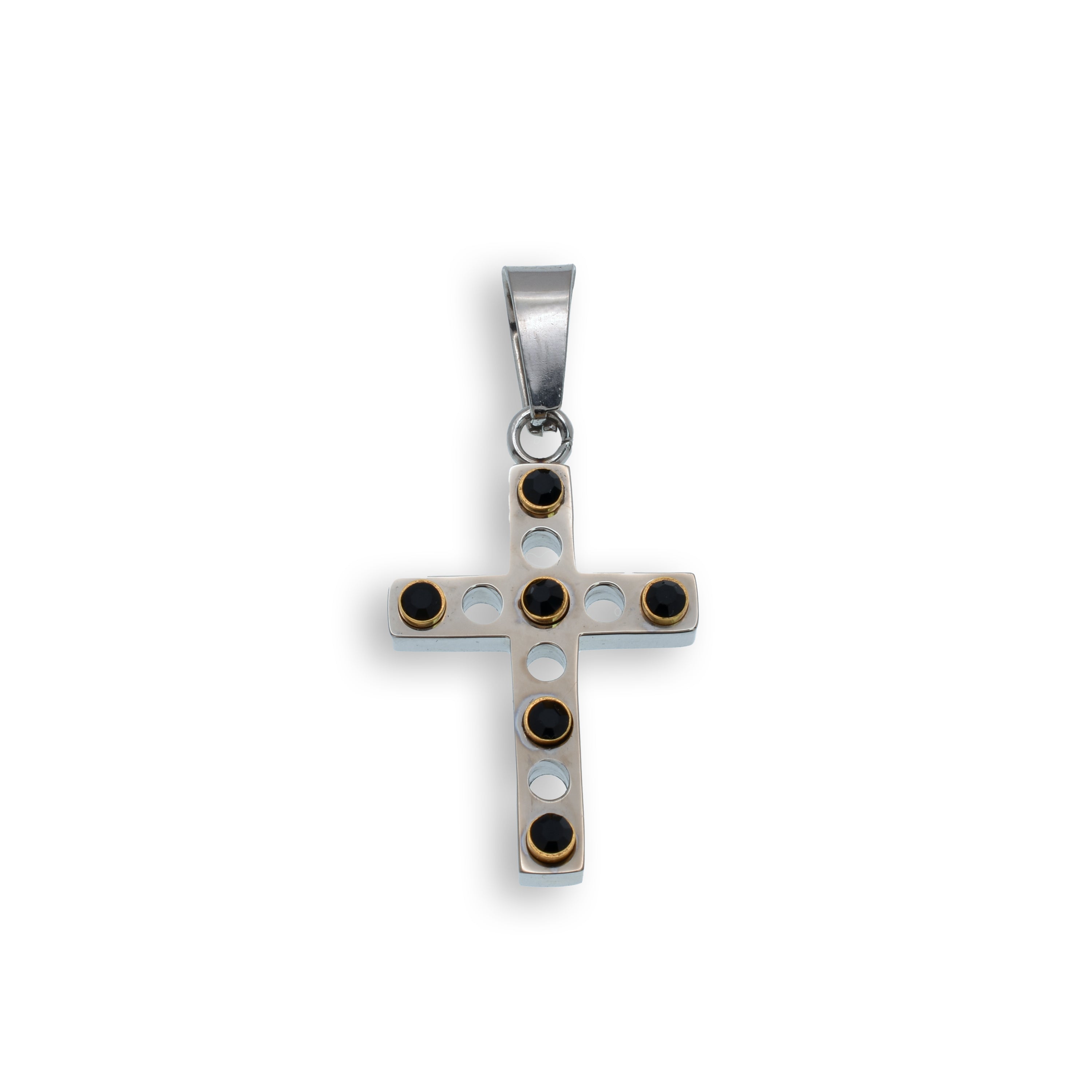 Rhodium & Gold Plated Stainless Steel Black CZ Cross Pendant - SSP00363