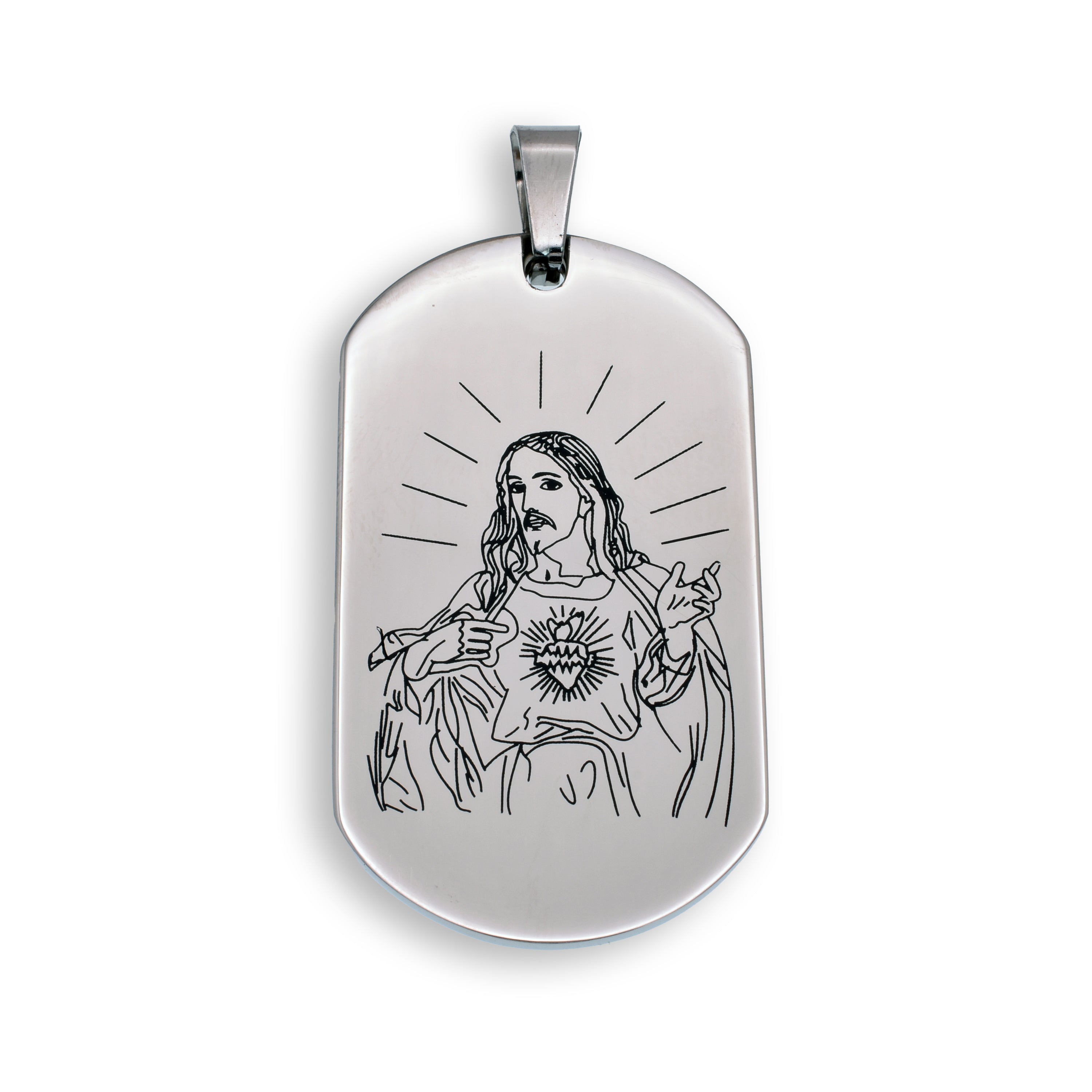 Rhodium Plated Stainless Steel Etched Jesus Dog Tag Pendant - SSP00364