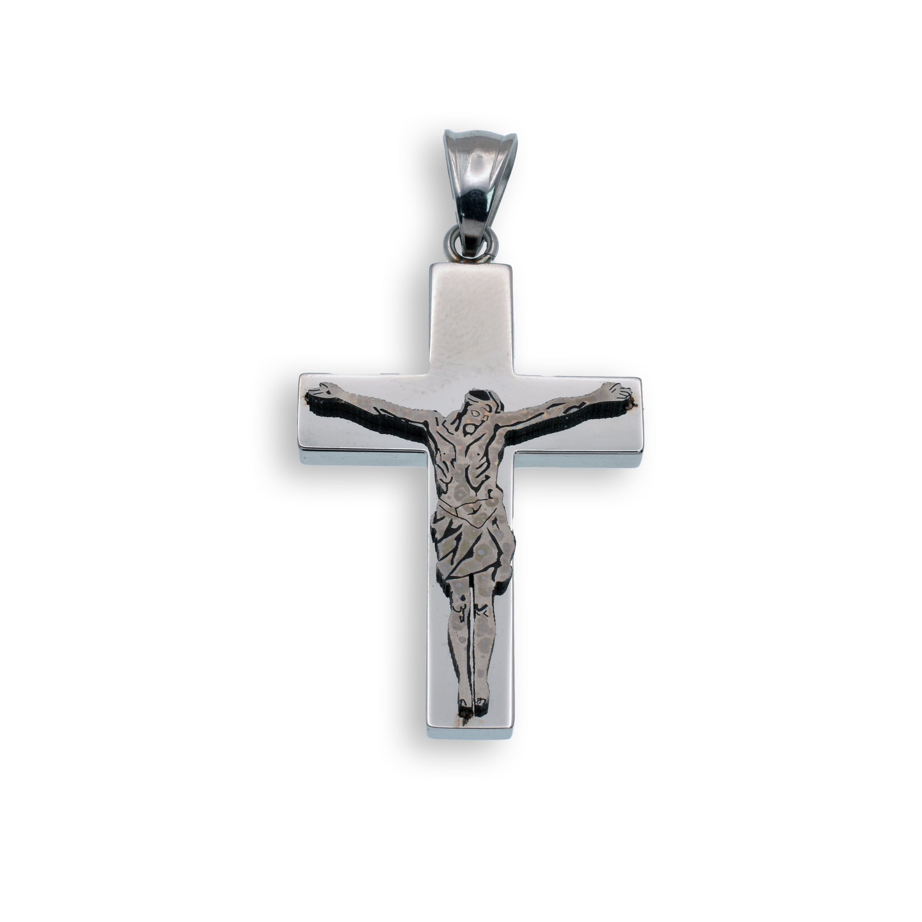 Rhodium Plated Stainless Steel Jesus Crucifix Cross Pendant - SSP00378