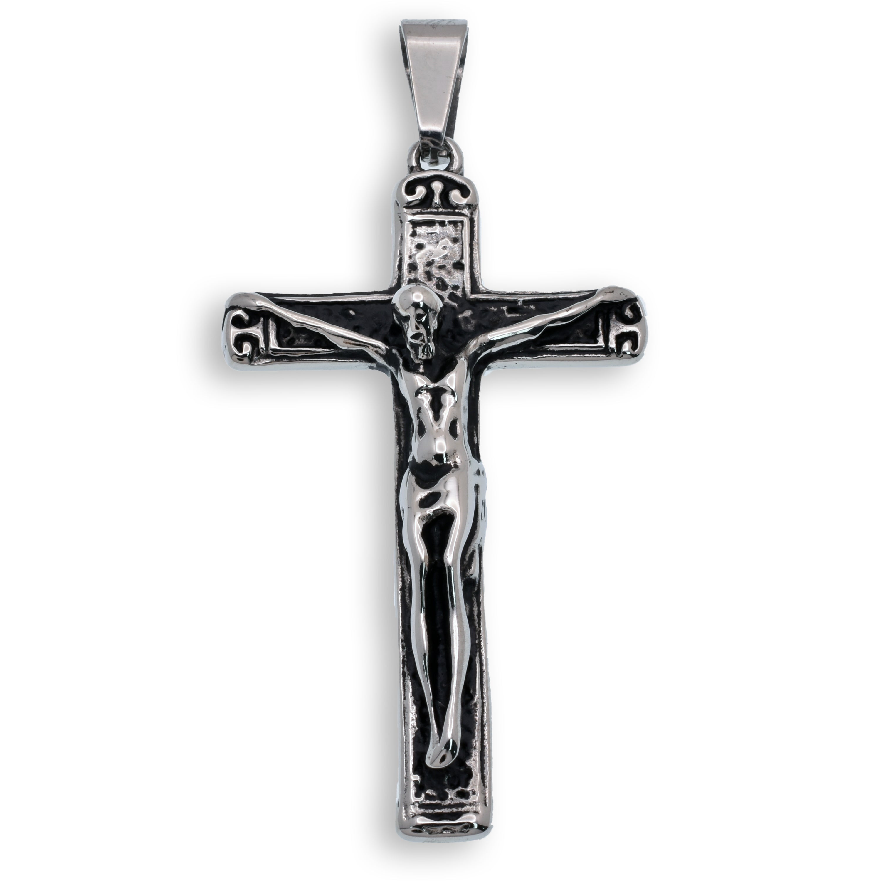 Oxidized Rhodium Stainless Steel Jesus Crucifix Cross Pendant