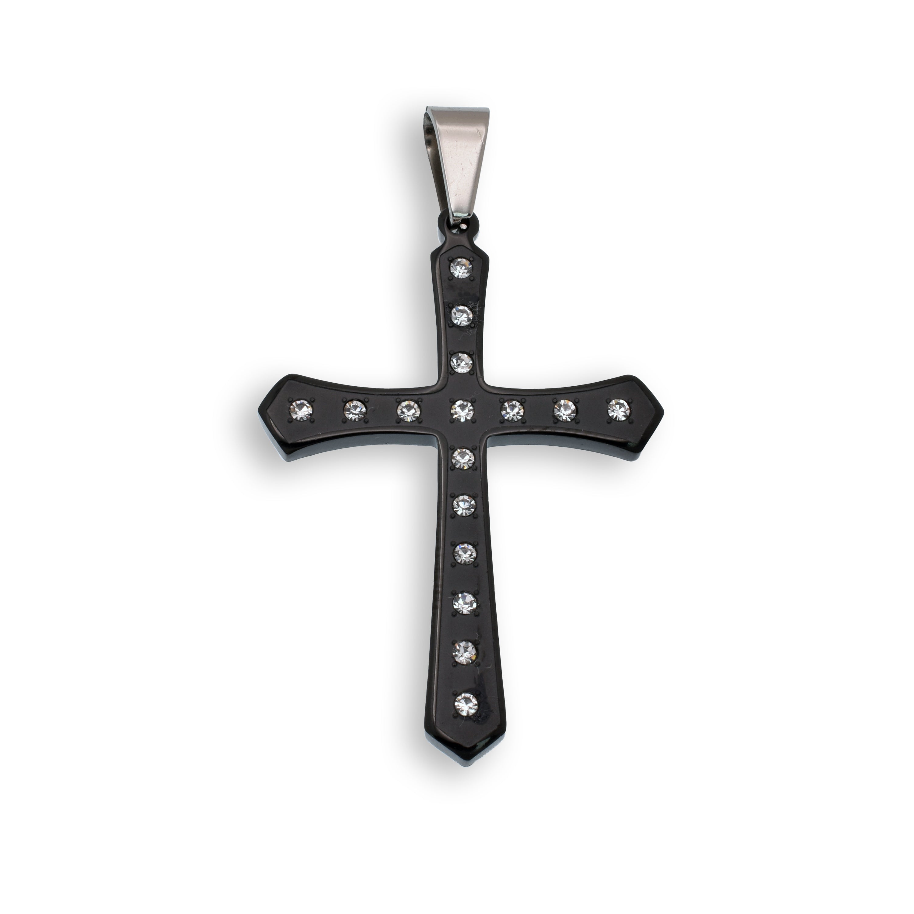Black Rhodium Stainless Steel CZ Cross Pendant - SSP00384