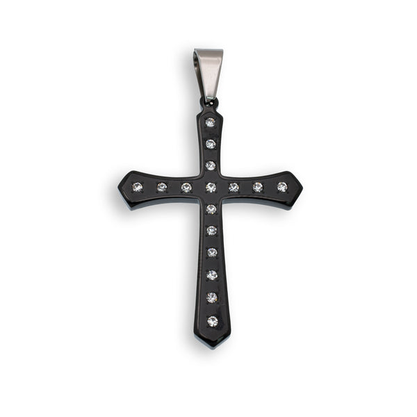 Colgante de cruz de acero inoxidable con rodio negro y circonitas - SSP00384
