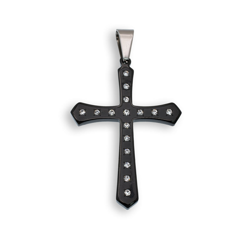 Colgante de cruz de acero inoxidable con rodio negro y circonitas - SSP00384