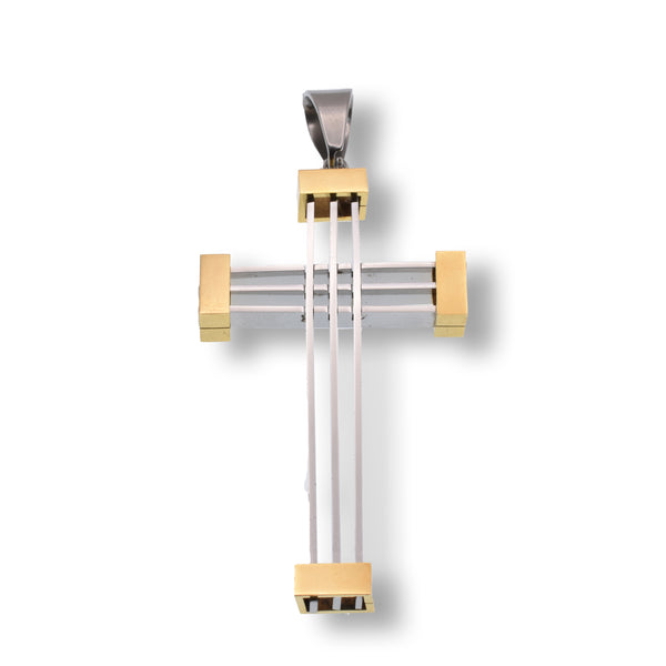 Two-Tone Plated Stainless Steel Modern Geometric Cross Pendant - SSP00389