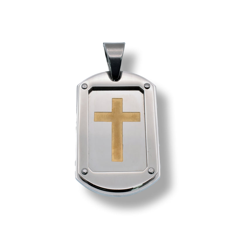 Two-Tone Plated Stainless Steel Dogtag Cross Pendant - SSP00391