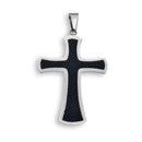 Colgante de cruz de acero inoxidable rodiado con incrustaciones de fibra de carbono - SSP00396