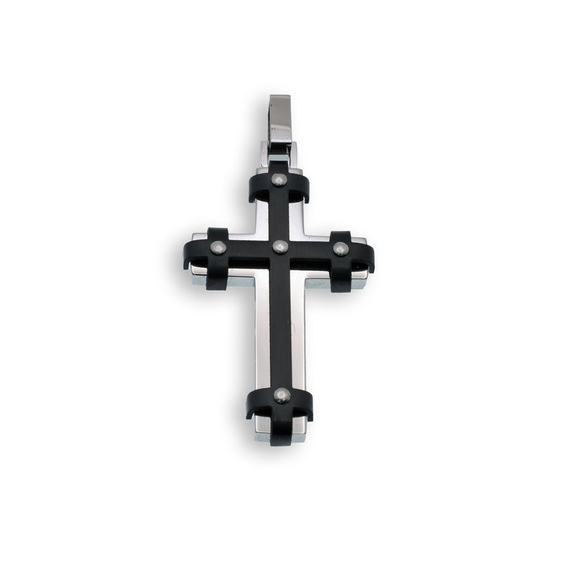 Colgante de cruz de acero inoxidable rodiado y negro - SSP00422