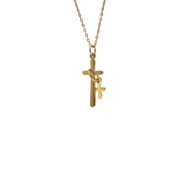 Stainless Steel Gold Color Big and Small Intertwined Cross Pendant Necklace - SSP00480GP