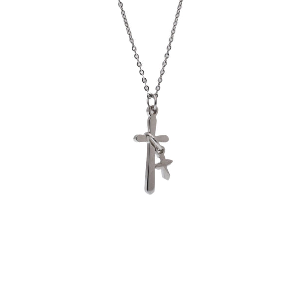 Stainless Steel Big and Small Intertwined Cross Pendant Necklace - SSP00480