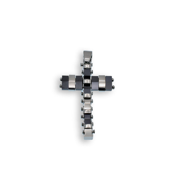 Black & Rhodium Plated Stainless Steel Flexible Cross Pendant - SSP00485