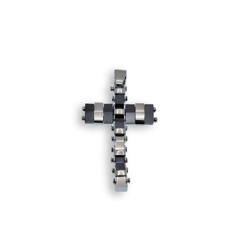 Black & Rhodium Plated Stainless Steel Flexible Cross Pendant - SSP00485