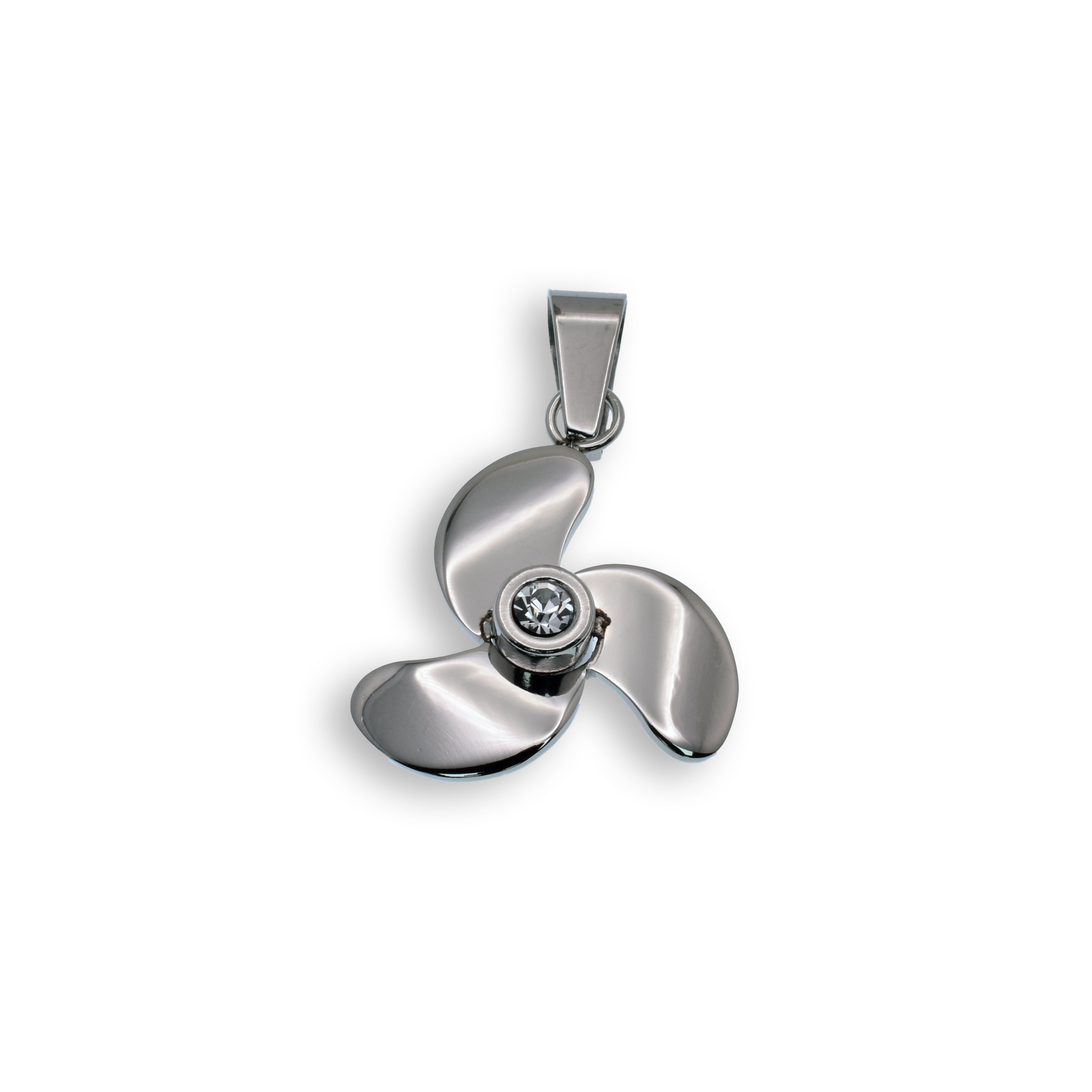 Colgante de abanico con circonitas cúbicas de acero inoxidable rodiado - SSP00487