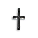 Black Rhodium Plated Stainless Steel Carbon Fiber Checkered Cross Pendant - SSP00488