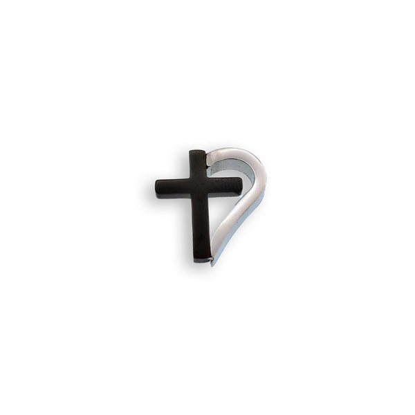 Black & Rhodium Plated Stainless Steel Half Heart Cross Pendant - SSP00489