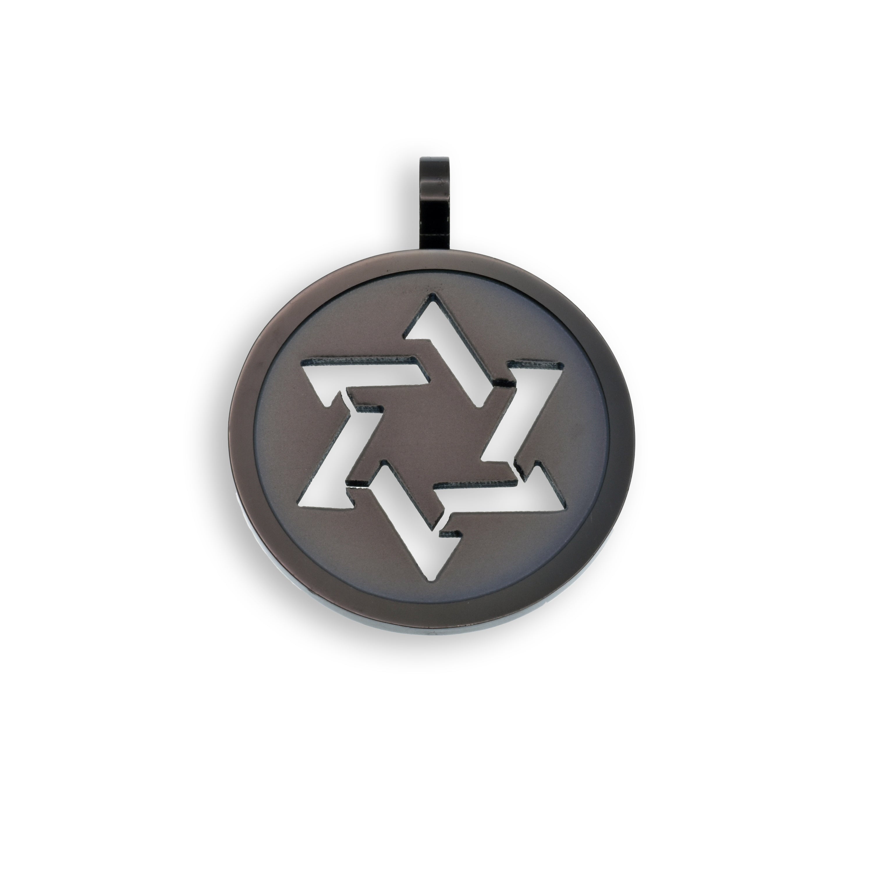 Colgante redondo de estrella de David de acero inoxidable rodiado negro - SSP00503BLK