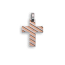 Two Tone Rose Gold & Rhodium Plated Stainless Steel Stripped Cross Pendant - SSP00505