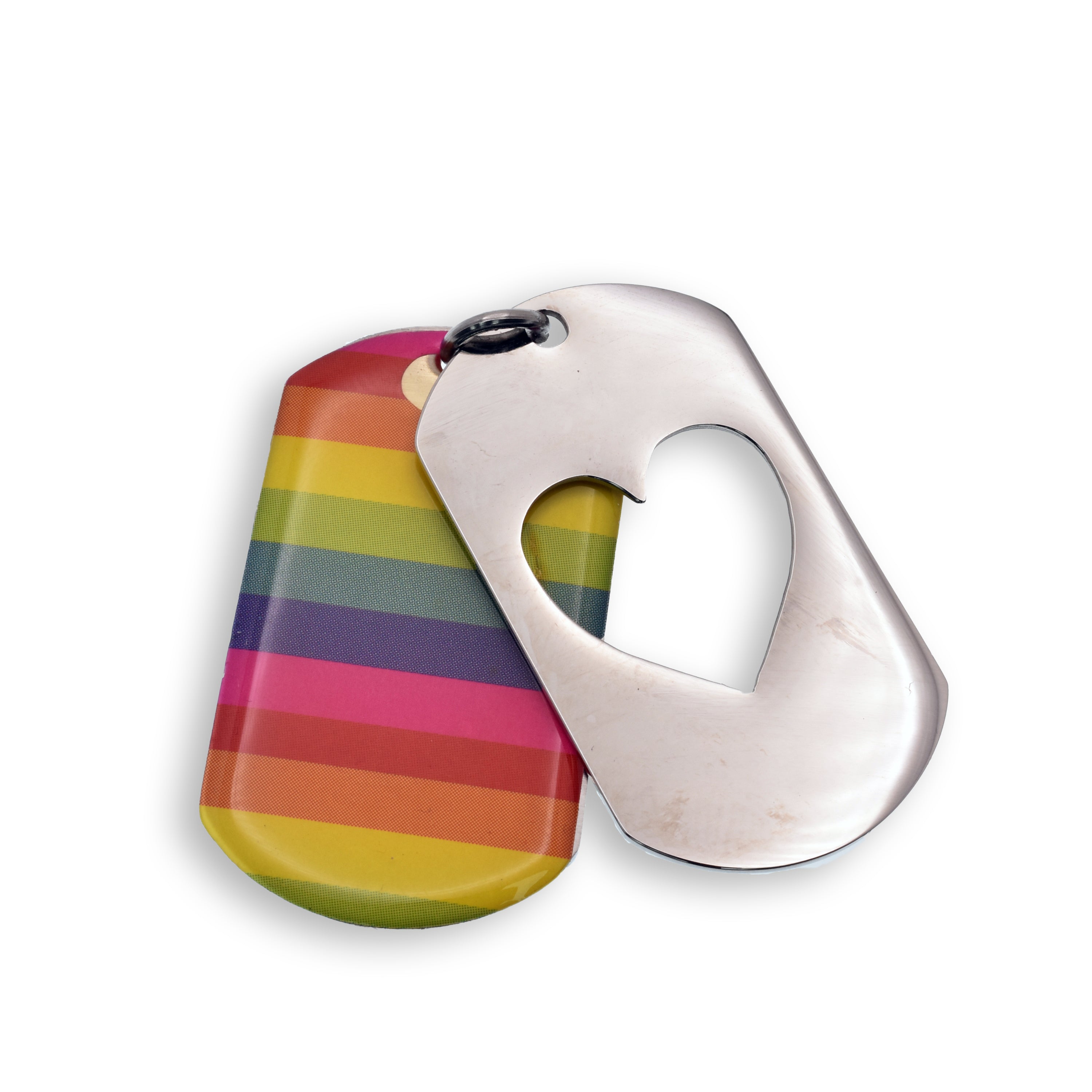 Collar con placa de identificación de acero inoxidable rodiado con corazón y orgullo arcoíris - SSP00507